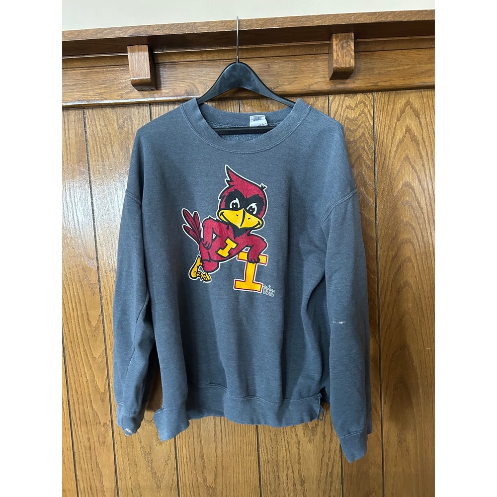 Iowa Hawkeyes Mascot Cardinal Crewneck Sweatshirt Pullover Gray L
